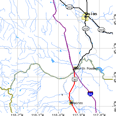Zip code 97867 close-up map