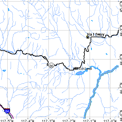 Zip code 97870 close-up map