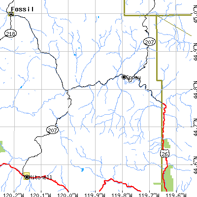 Zip code 97874 close-up map