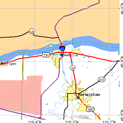 Zip code 97882 close-up map