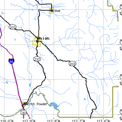 Zip code 97883 close-up map
