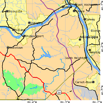 Zip code 15001 close-up map