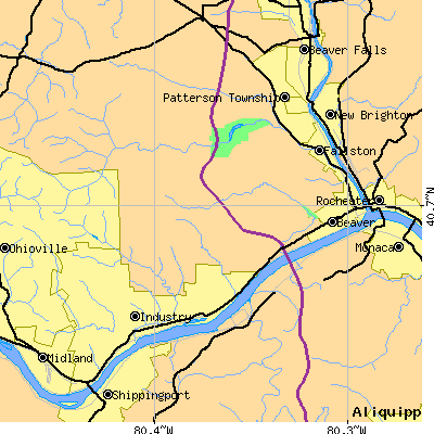 Zip code 15009 close-up map