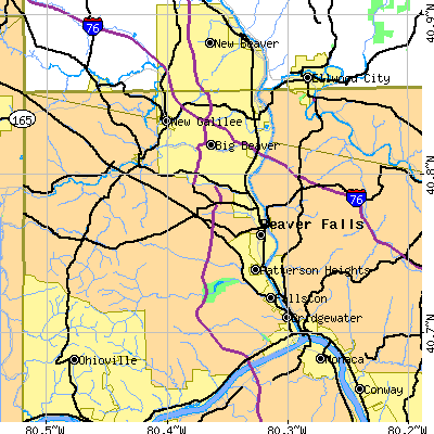 Zip code 15010 close-up map