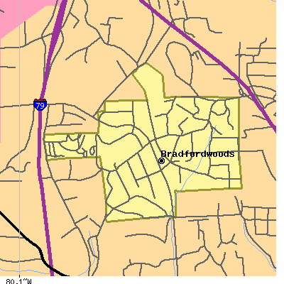 Zip code 15015 close-up map
