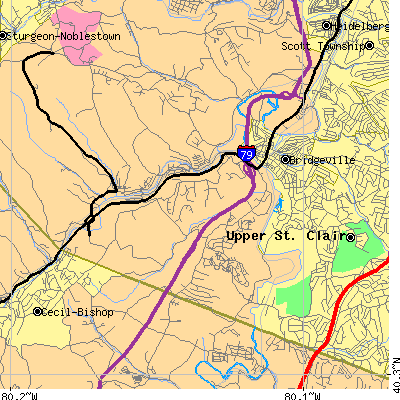 Zip code 15017 close-up map