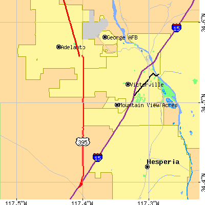 Zip code 92392 close-up map