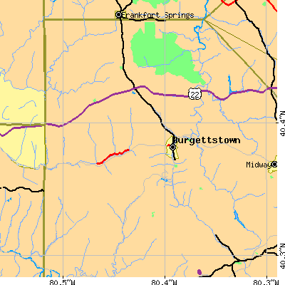 Zip code 15021 close-up map
