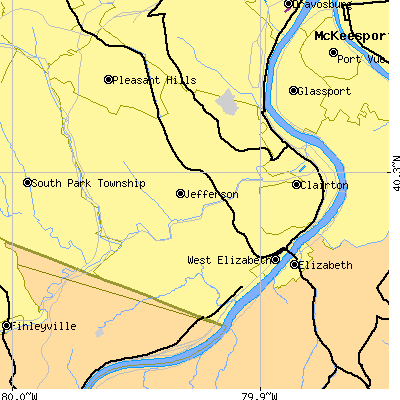 Zip code 15025 close-up map