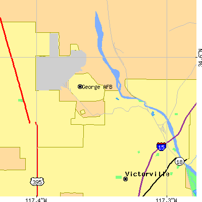Zip code 92394 close-up map