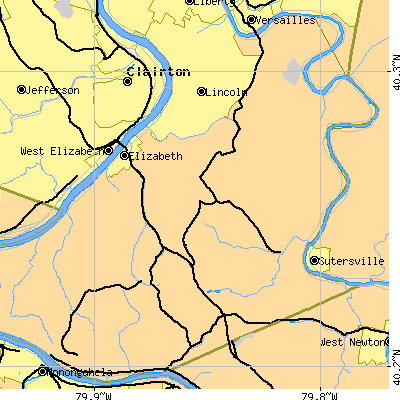 Zip code 15037 close-up map