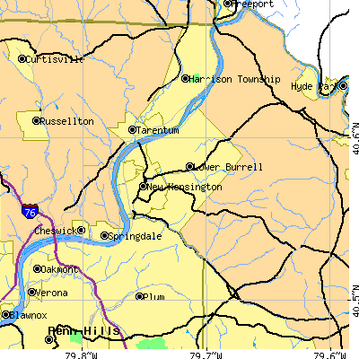 Zip code 15068 close-up map