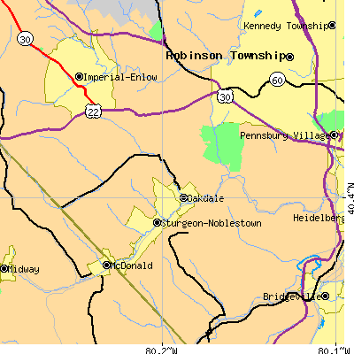 Zip code 15071 close-up map