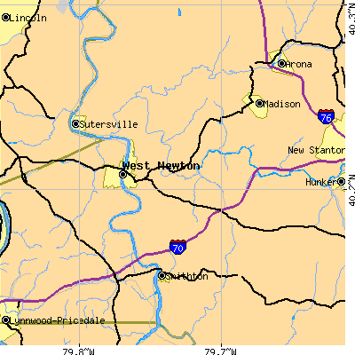 Zip code 15089 close-up map