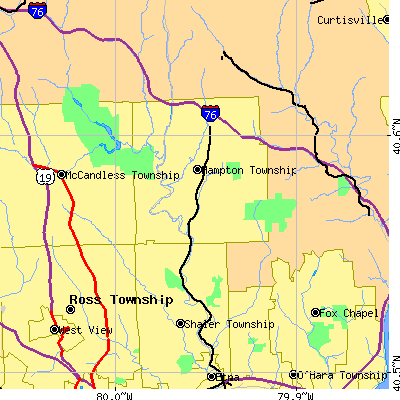 Zip code 15101 close-up map