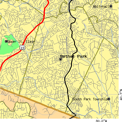 Zip code 15102 close-up map