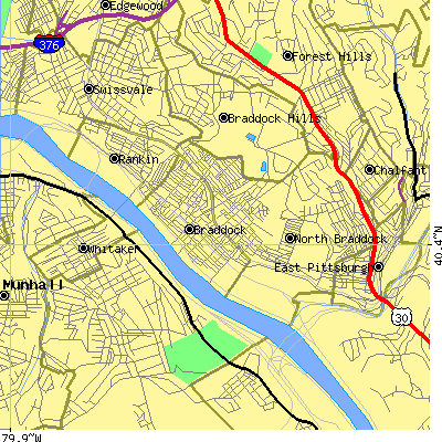 Zip code 15104 close-up map
