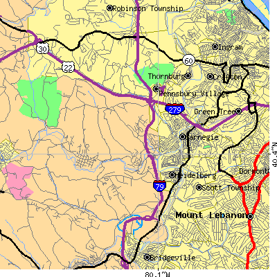 Zip code 15106 close-up map