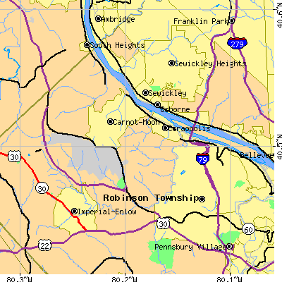 Zip code 15108 close-up map