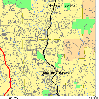 Zip code 15116 close-up map
