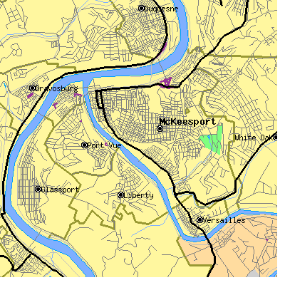 Zip code 15132 close-up map