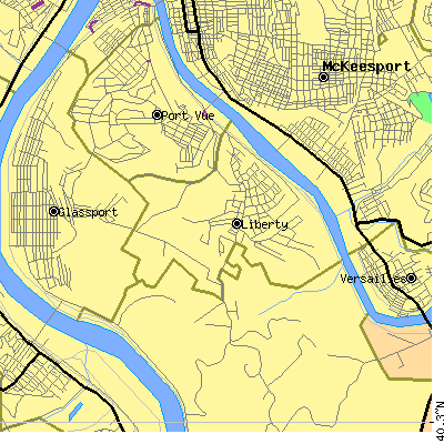 Zip code 15133 close-up map