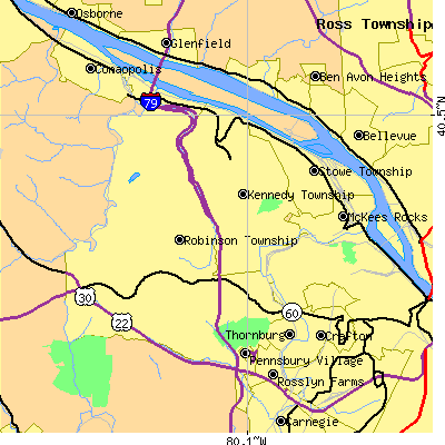 Zip code 15136 close-up map