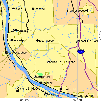 Zip code 15143 close-up map