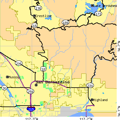Zip code 92404 close-up map