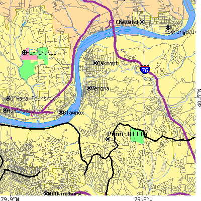 Zip code 15147 close-up map