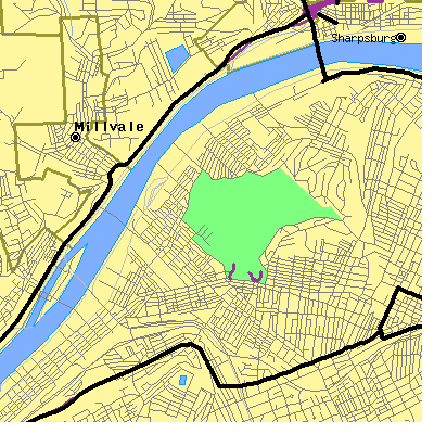 Zip code 15201 close-up map