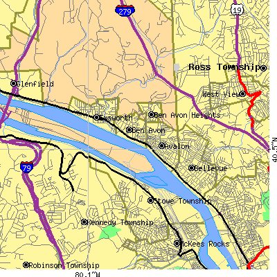 Zip code 15202 close-up map