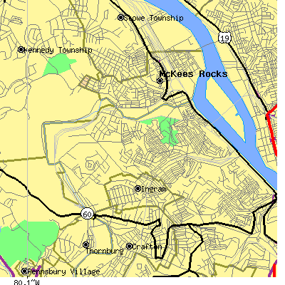 Zip code 15204 close-up map