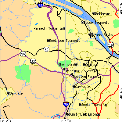 Zip code 15205 close-up map