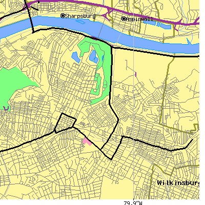 Zip code 15206 close-up map