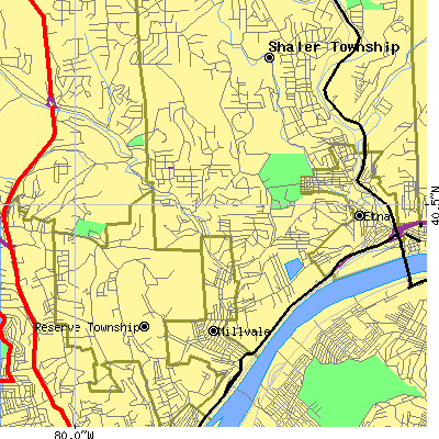 Zip code 15209 close-up map