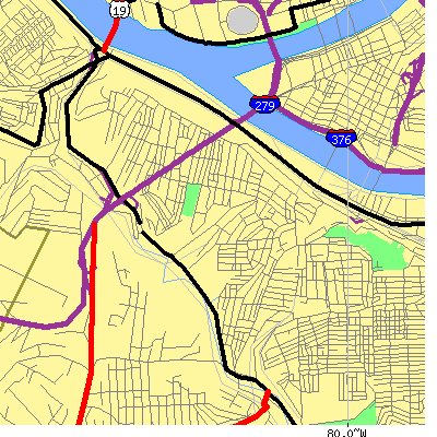 Zip code 15211 close-up map