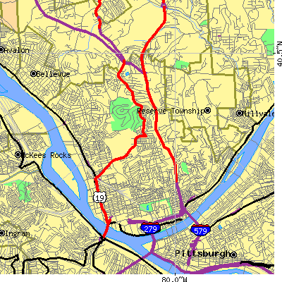 Zip code 15212 close-up map