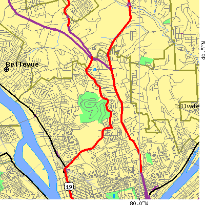 Zip code 15214 close-up map