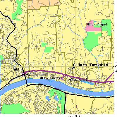 Zip code 15215 close-up map