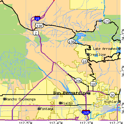 Zip code 92407 close-up map