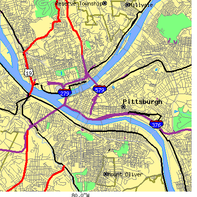 Zip code 15219 close-up map