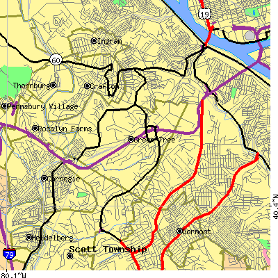 Zip code 15220 close-up map
