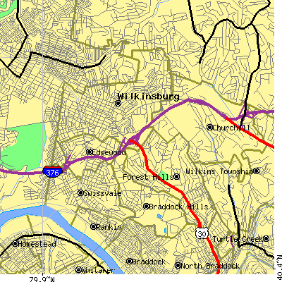 Zip code 15221 close-up map