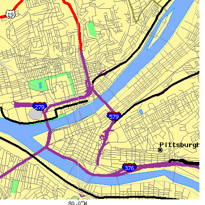 Zip code 15222 close-up map