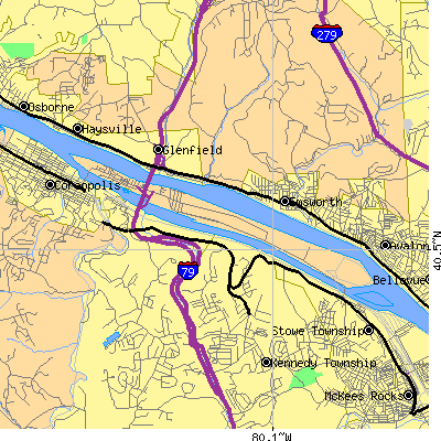 Zip code 15225 close-up map