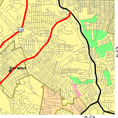 Zip code 15226 close-up map