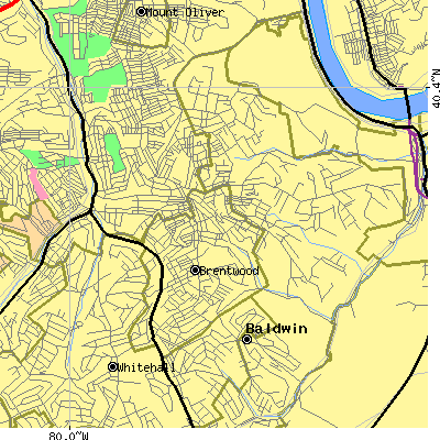 Zip code 15227 close-up map