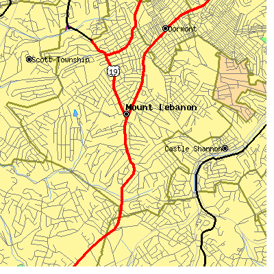 Zip code 15228 close-up map