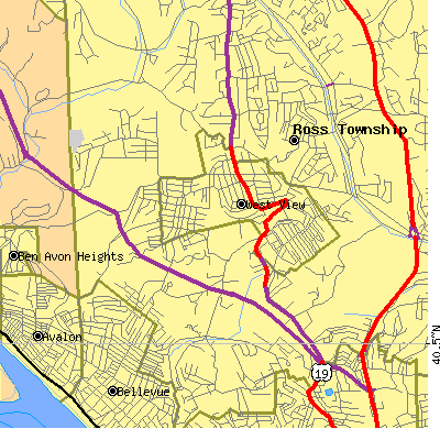 Zip code 15229 close-up map